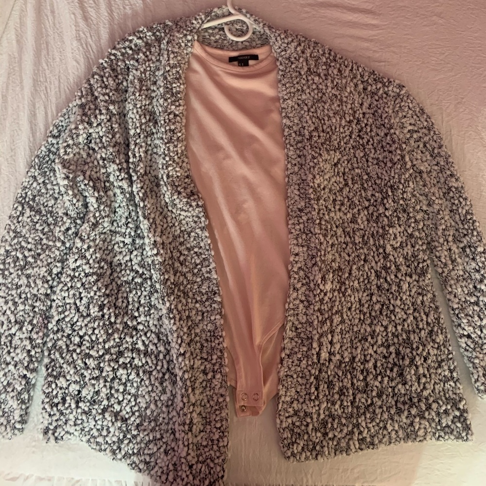 Grey and white fuzzy cardigan